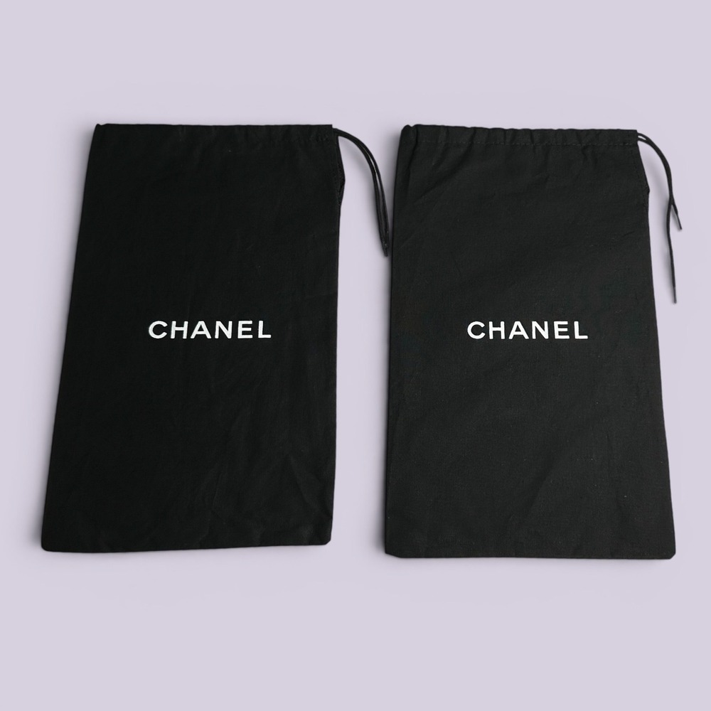 Chanel Set of 2 Black Cotton Drawstring Dust Bags for Shoes Accessories Pouch